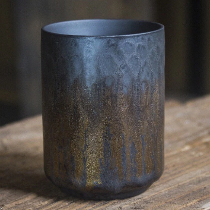 Ceramic Japanese Style Golden Black Tea Cup Yunomi