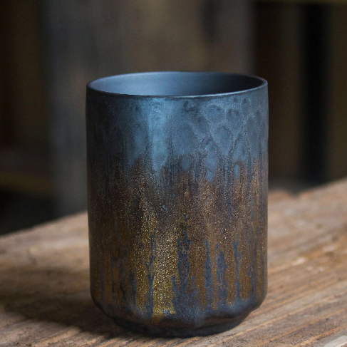 Ceramic Japanese Style Golden Black Tea Cup Yunomi