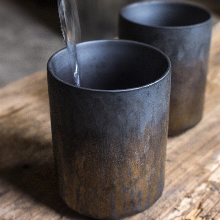 Ceramic Japanese Style Golden Black Tea Cup Yunomi